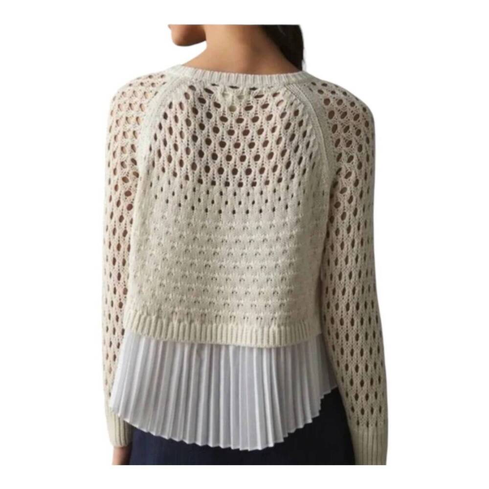 NEW FATE pleated open knit sweater in oatmeal - Picture 2 of 4